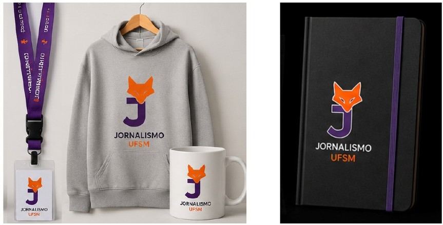 Aplicaciones de la marca en buzo, taza, credencial y cuaderno